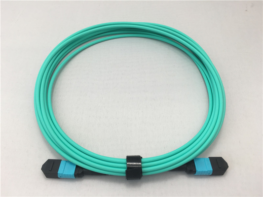 Aqua 1m MPO MPO প্রকার OFNP ফাইবার অপটিক ট্রাঙ্ক কেবল OM3 মাল্টিমোড